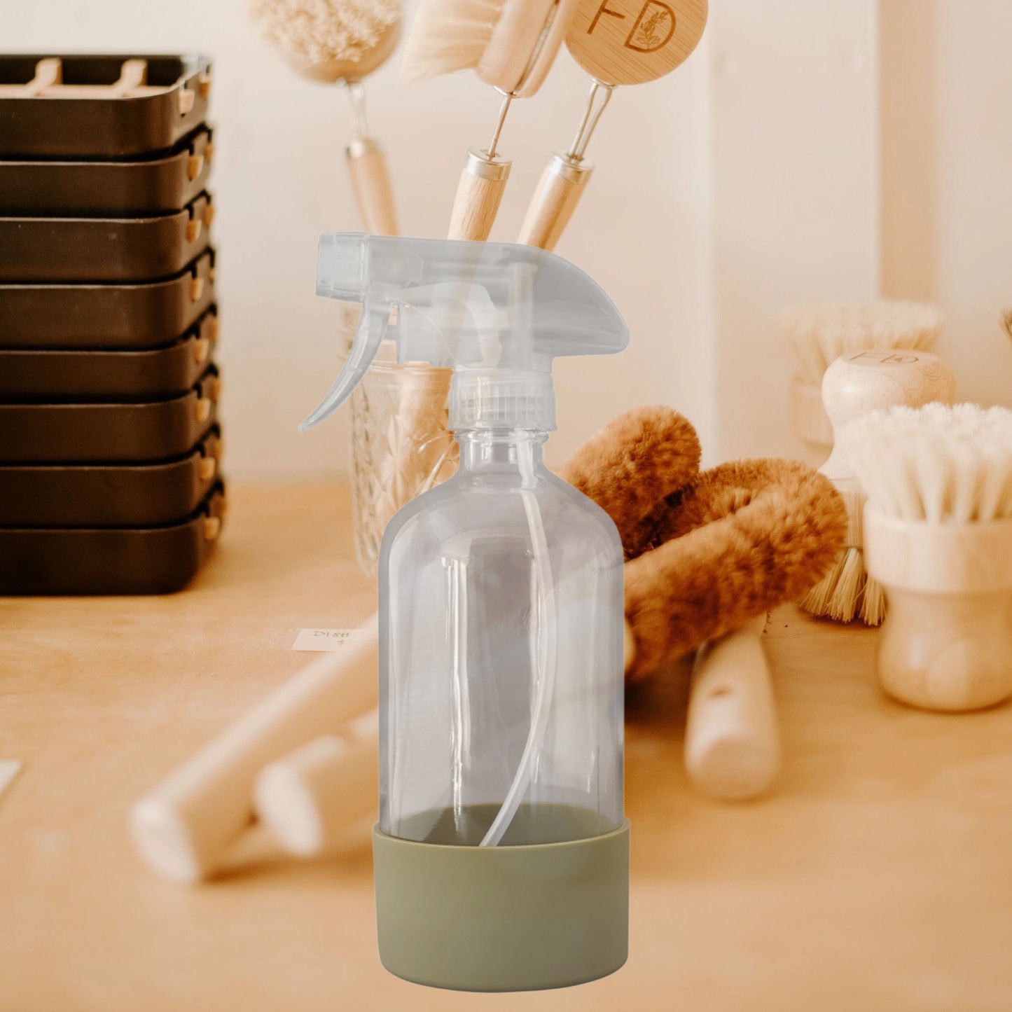 16oz Glass Spray Bottle w/Silicone Protective Sleeve - Refillable, Reusable, Non-slip, BPA-free, Lead-free
