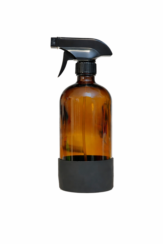 16oz Glass Spray Bottle w/Silicone Protective Sleeve - Refillable, Reusable, Non-slip, BPA-free, Lead-free
