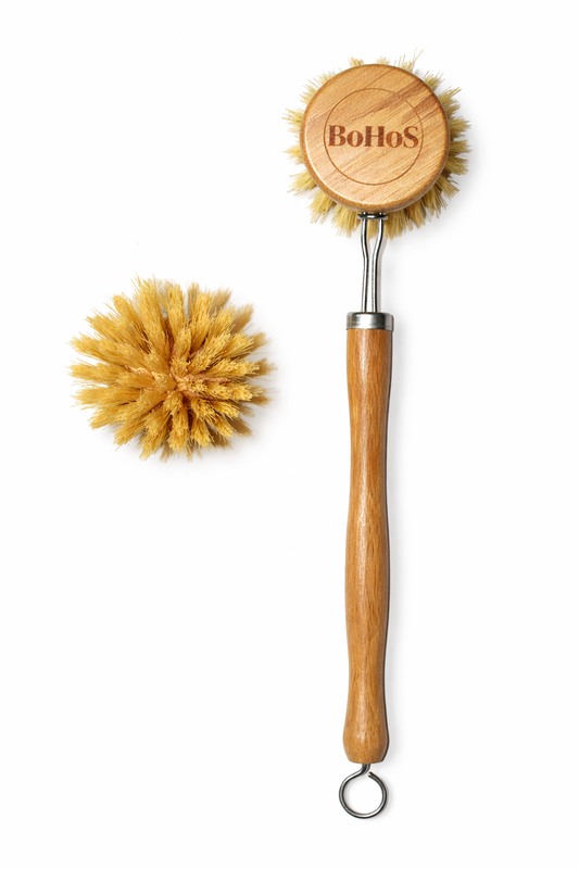 Long-handled Bamboo Pot Scrubber - Compostable, Plastic-free, Refillable