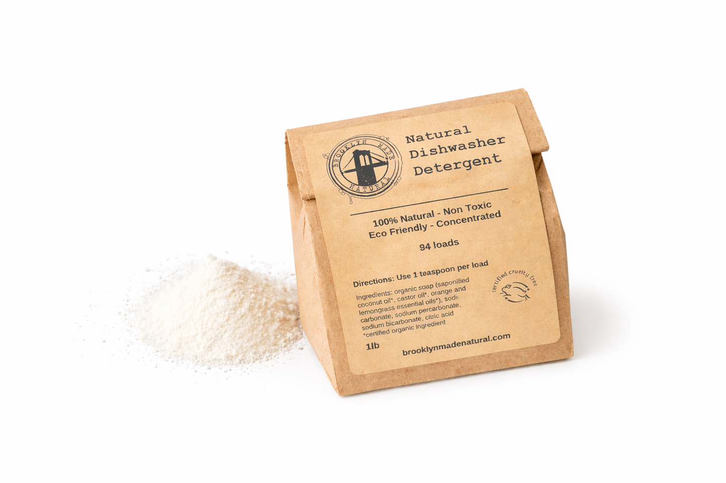 Dishwasher Detergent Powder - Non-toxic, Vegan, Antibacterial, Plant-based, Chemical-free