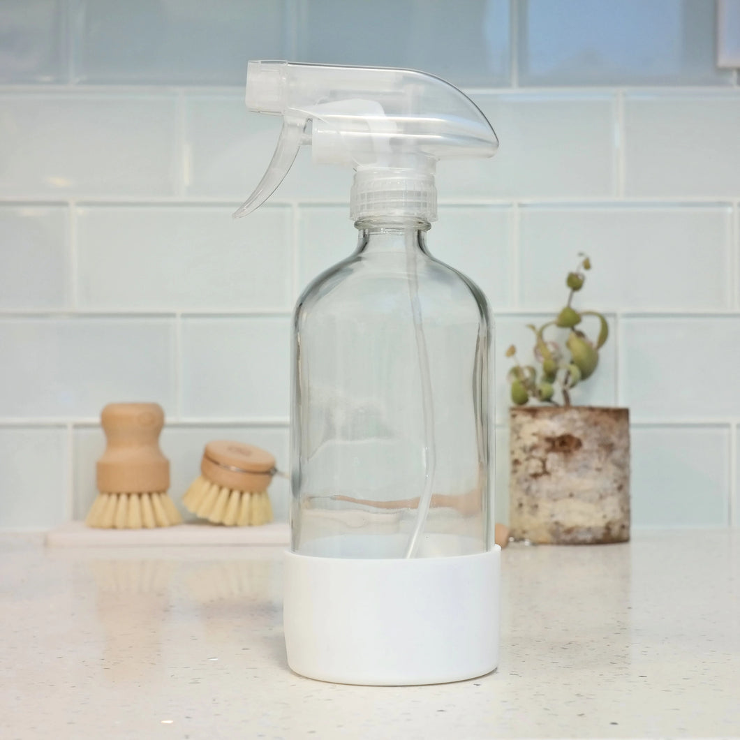 16oz Glass Spray Bottle w/Silicone Protective Sleeve - Refillable, Reusable, Non-slip, BPA-free, Lead-free